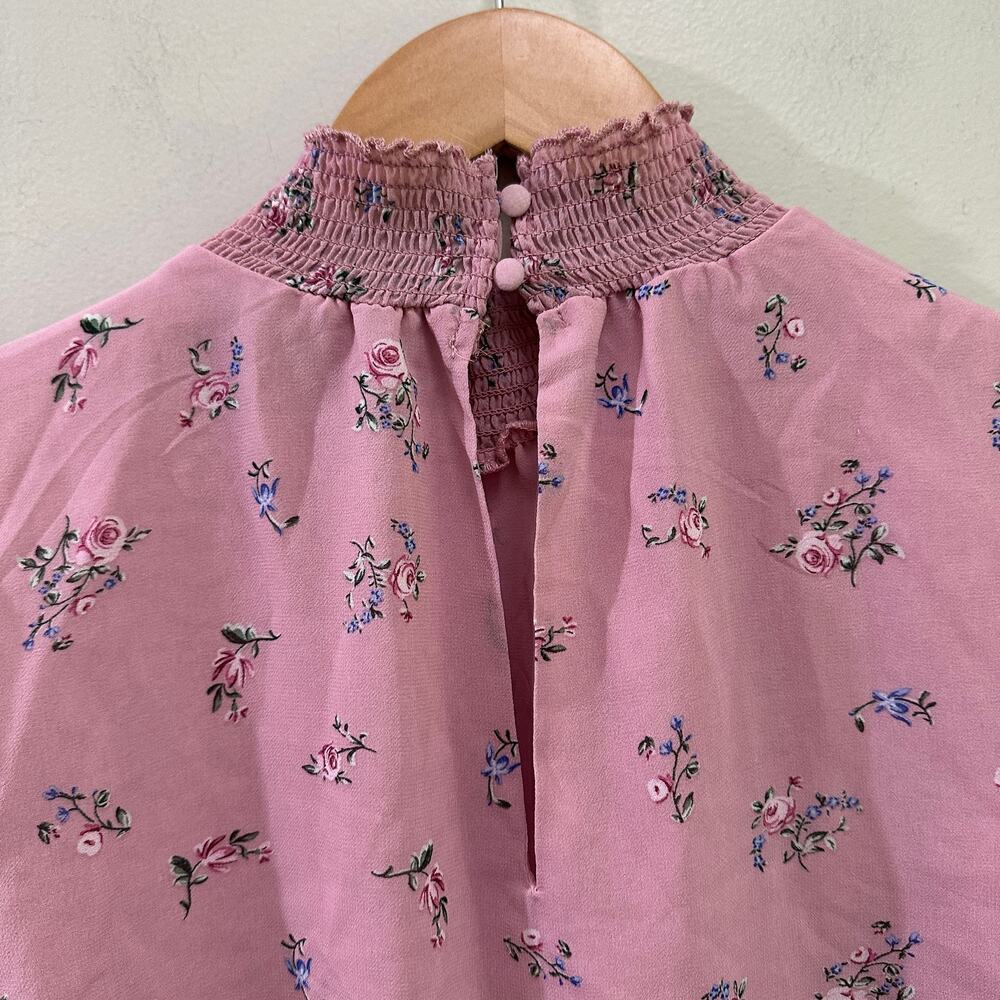 1.state Pink Smocked Mock Neck Puff Sleeve Boho Blouse Top S Cottage Core - Picture 5 of 11